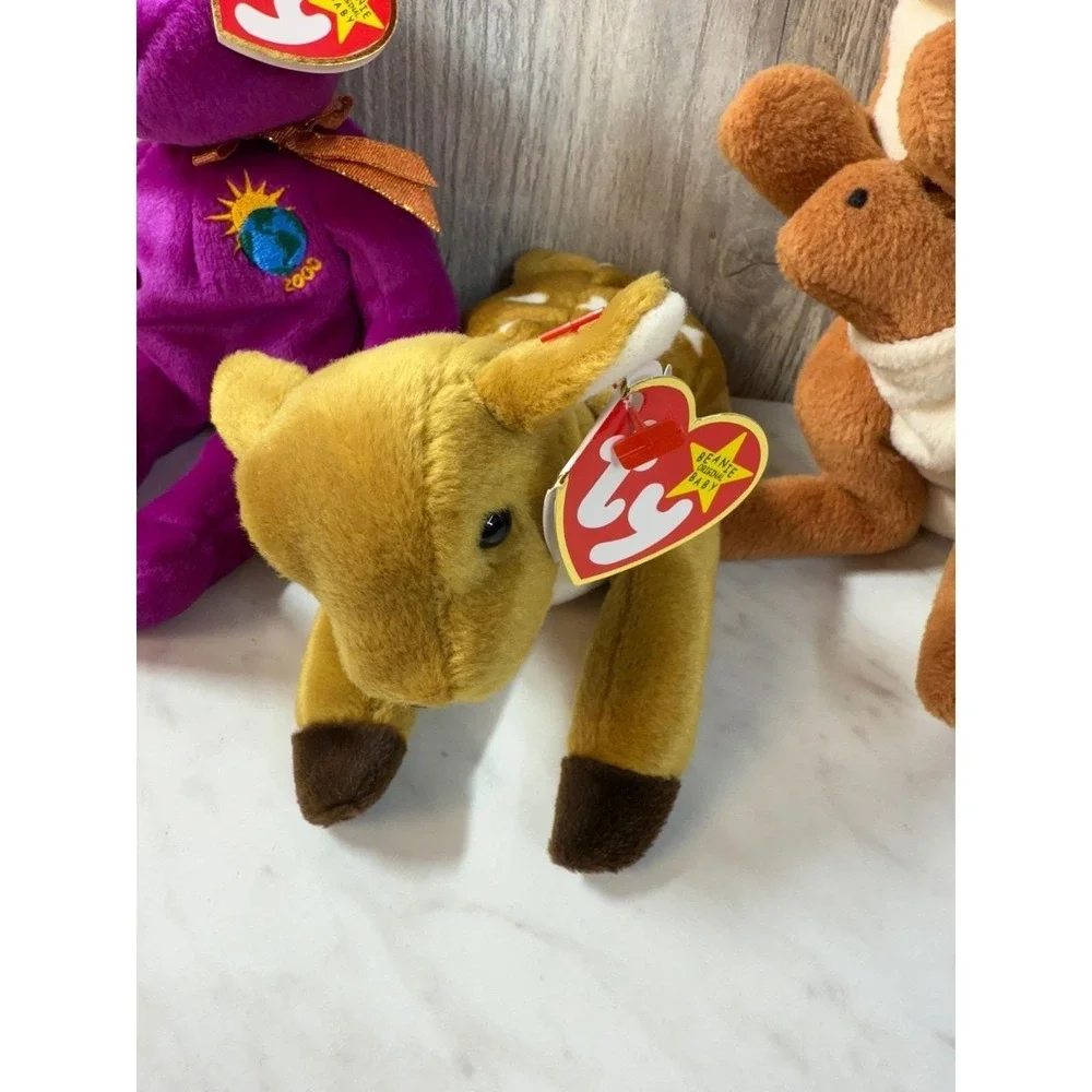 Ty Beanie Babies Lot 3 Millennium Purple Bear Whisper Deer Pouch Kangaroo Tags